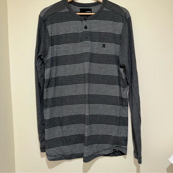 Men’s Hurley Brand Grey Striped Long Sleeve Casual Soft Simple Shirt Size: L - Picture 1 of 16